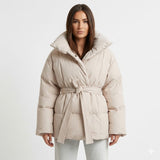 Amelie Dubois | Belted Puffer Jacket With Luxe Collar For Women
