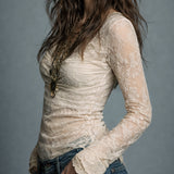 Vintage Cowl Neck Lace Long Sleeve Blouse