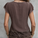 Vintage Tencel V-neck Blouse With Lace Trim
